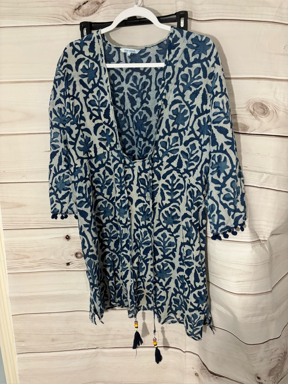 blue island Blue Floral Print V-Neck Swim Coverup
